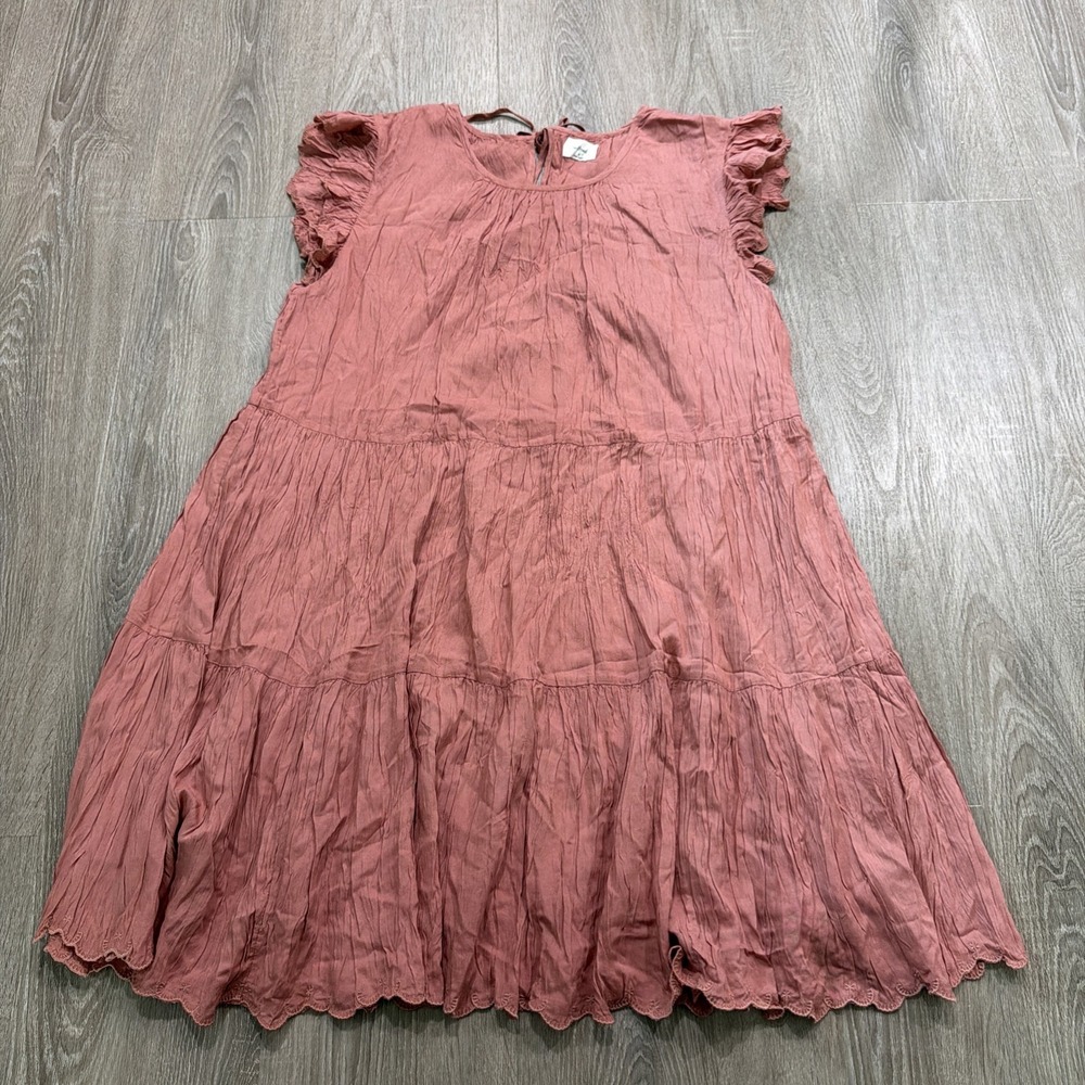 Wilfred Aritzia Sidonie Medium Tiered Pink Babydoll Dress Flutter Sleeve Lined
